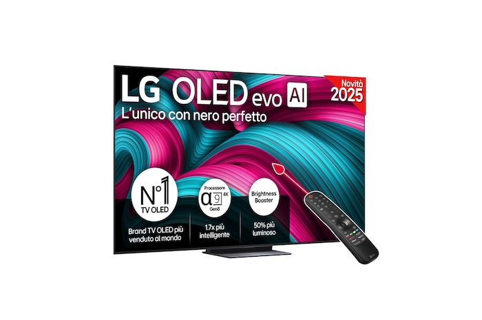 Vista frontale di una TV 83 pollici LG OLED evo AI C5 4K Smart TV 2025 OLED83C54LA